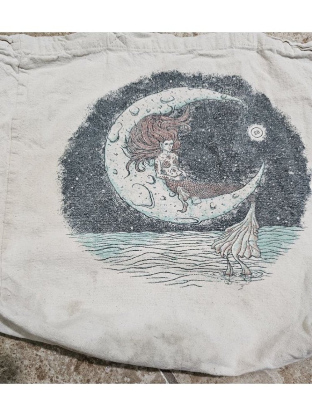 Earthbound Unisex Large Tote Cream Canvas Mermaid Graphic Bag Statement Boho - Picture 4 of 7